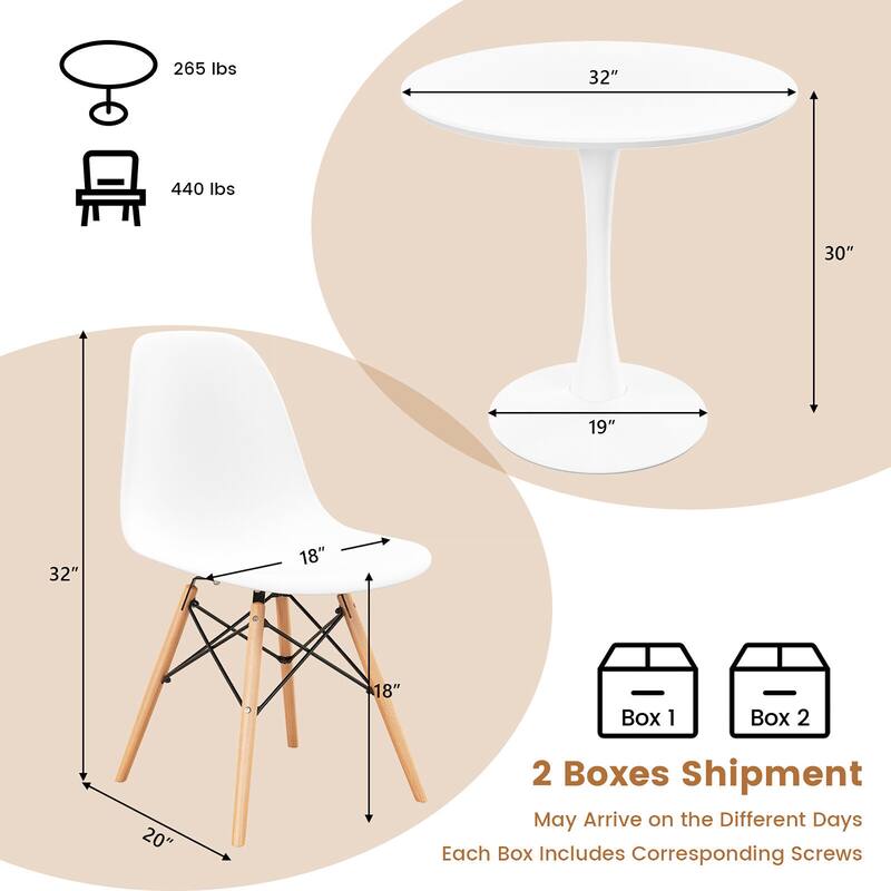 Gymax 5 PCS Dining Set Modern Round Dining Table 4 Chairs for Small