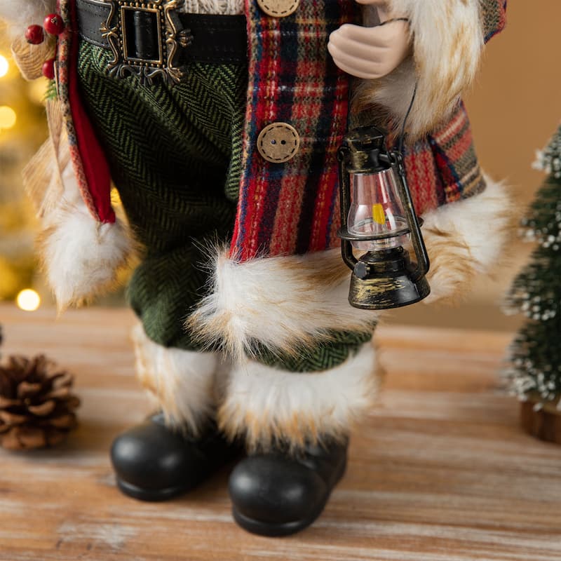 Glitzhome 18"H Faux Fur Christmas Santa Figurines with Porcelain Face