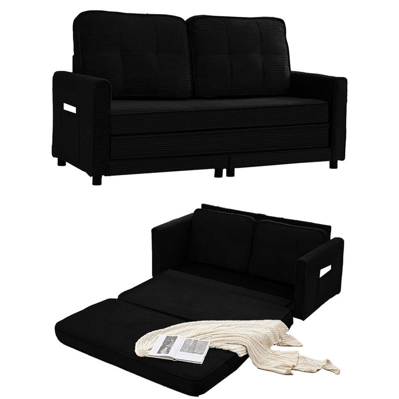 Mixoy 3-in-1 Convertible Futon Sofa Bed, Foldable Tufted Loveseat Sleeper Sofa with Side Pockets
