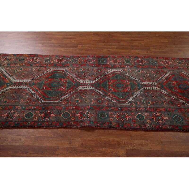 Tribal Heriz Persian Vintage Runner Rug Handmade Wool Carpet - 3'9" x 11'11"