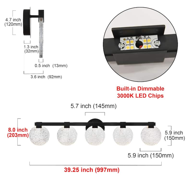 Modern 5-Light Black Vanity Light