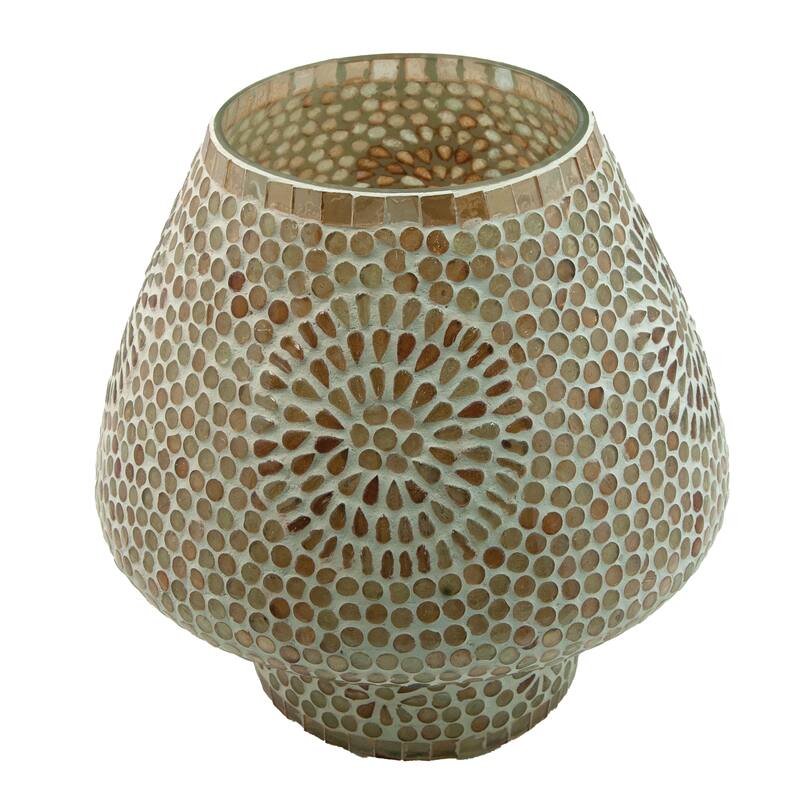 Glass Mosaic Table Lamp with Inline Switch, Copper Finish, White - 9.0"L x 9.0"W x 9.0"H