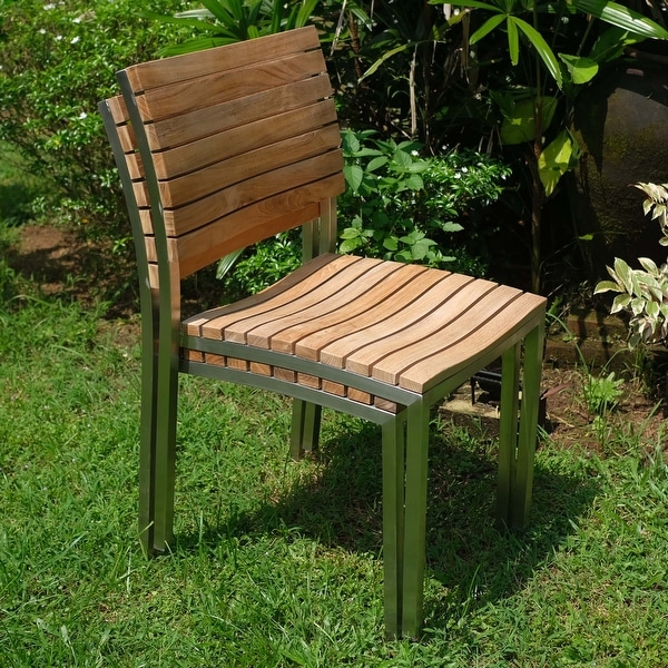 Laguna Stainless Steel & Teak Outdoor Patio Dining Chairs, Set of 2