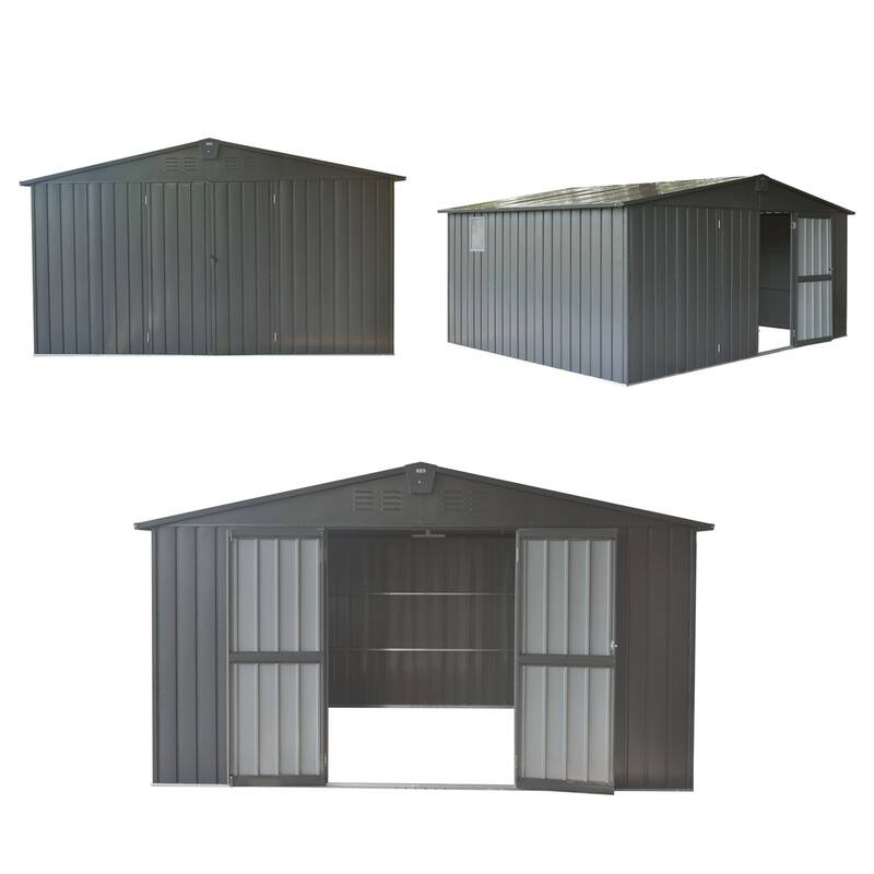 Backyard Storage Shed 11'x 9' with Galvanized Steel Frame & Windows,Outdoor Garden Shed Metal Utility Tool Room,Lockable Door