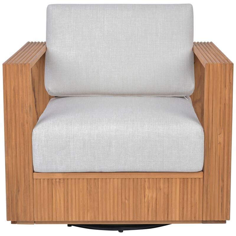 SAFAVIEH Couture Saint Lucia Reeded Teak Wood Swivel Patio Chair - 32"W x 30"D x 24"H