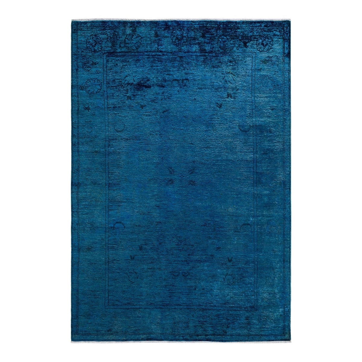 Overton Hand Knotted Wool Vintage Inspired Modern Contemporary Overdyed Blue Area Rug - 6' 1" x 9' 6"