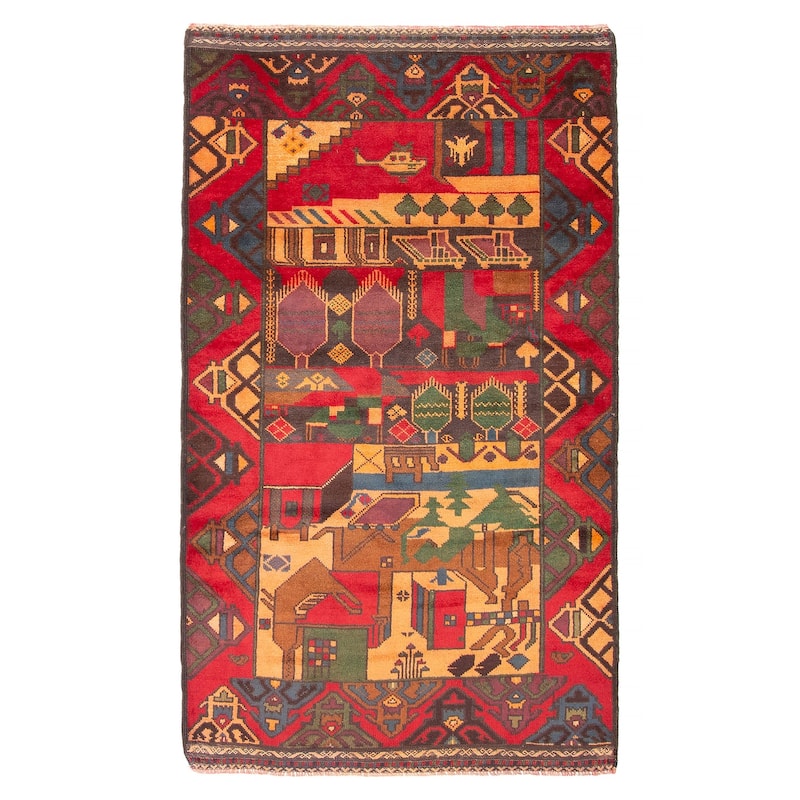 ECARPETGALLERY Hand-knotted Baluch Red Wool Rug - 3'7 x 6'3 - Red - 3'7 x 6'3
