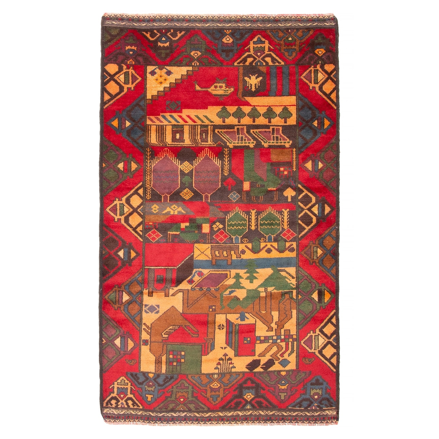 ECARPETGALLERY Hand-knotted Baluch Red Wool Rug - 3'7 x 6'3