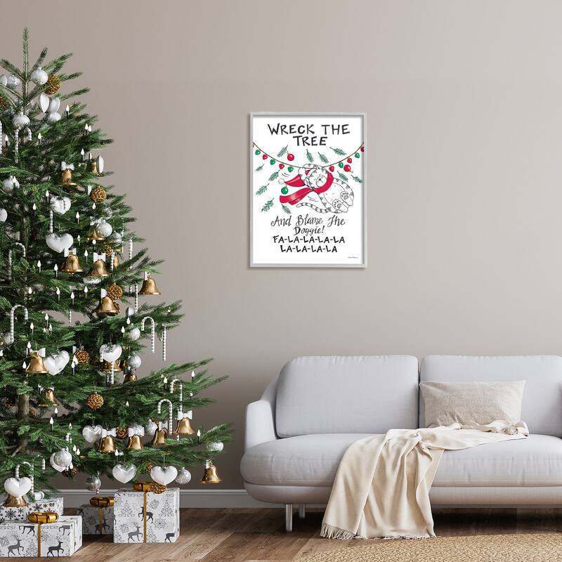 Stupell Funny Pet Christmas Song Framed Giclee Art Design by Deb Strain