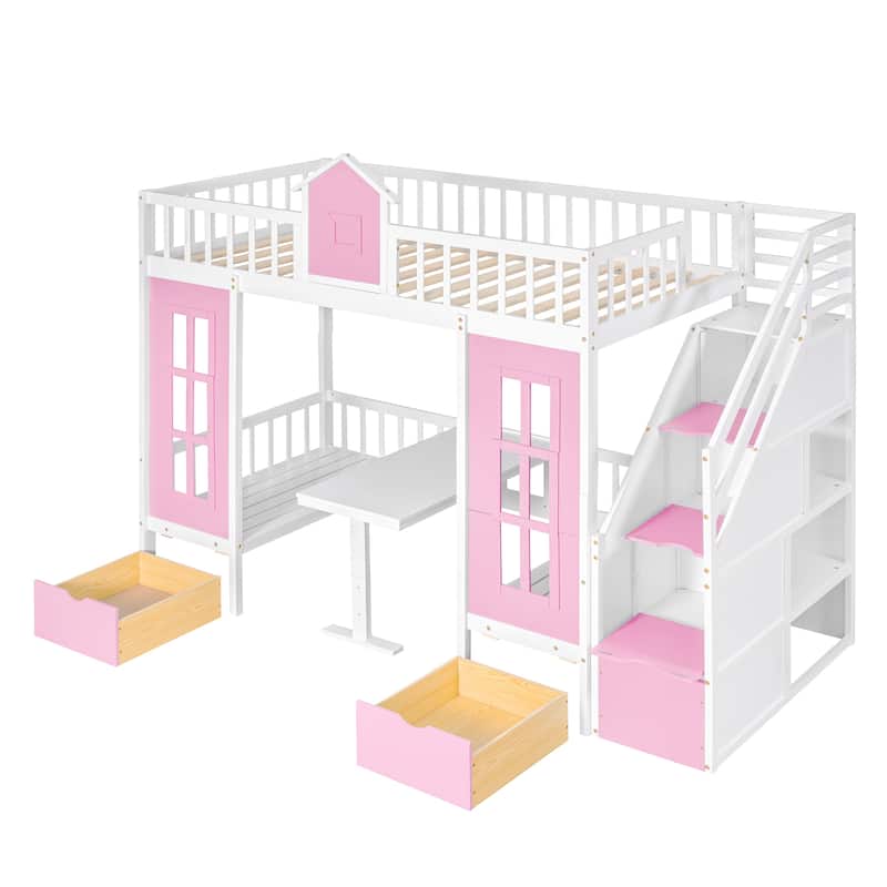 Twin-Over-Twin Bunk Bed with Desk and Drawers