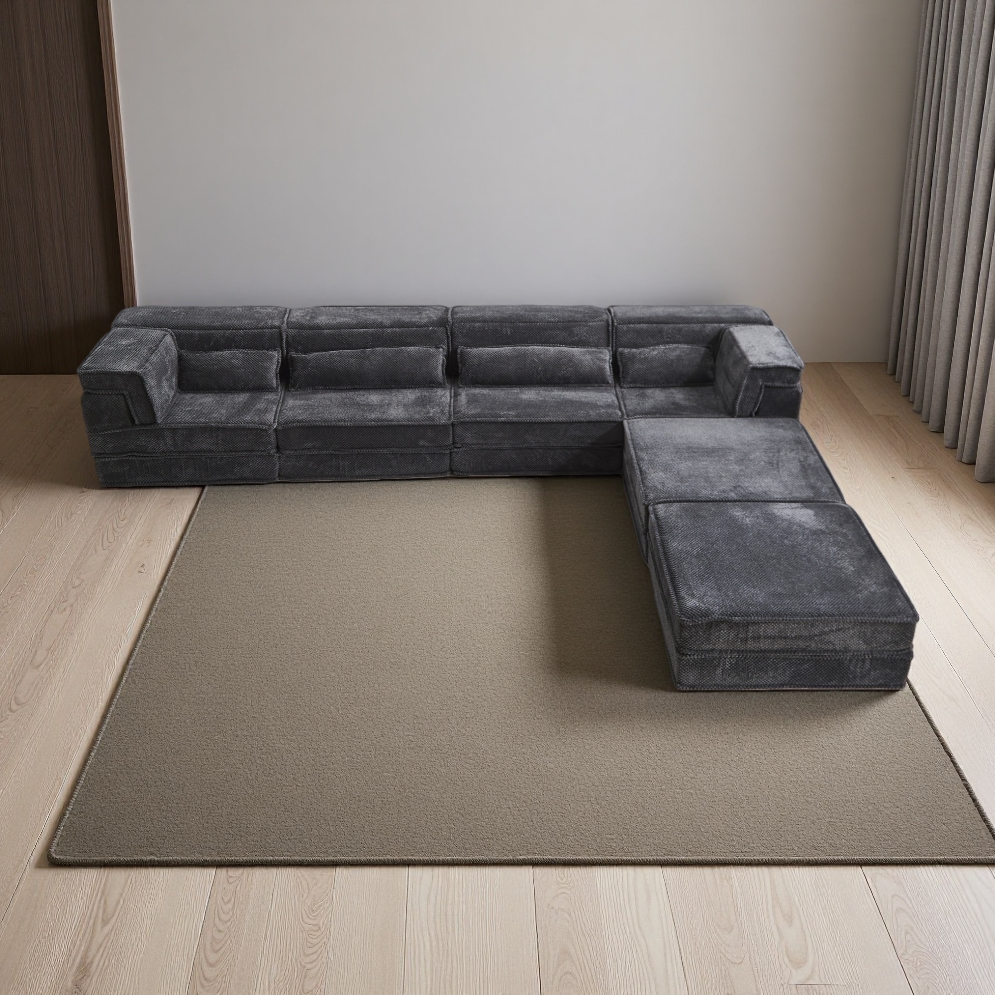 157.5" Fleece Fabric Boneless Modular Sectional Sofa with 2 Ottomans