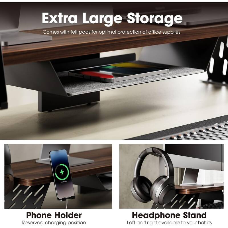 Fenge Dual Monitor Stand Riser, 31.5 inch Long Monitor Stand for Desk - 31.5 x 9.2 x 3.9 inches