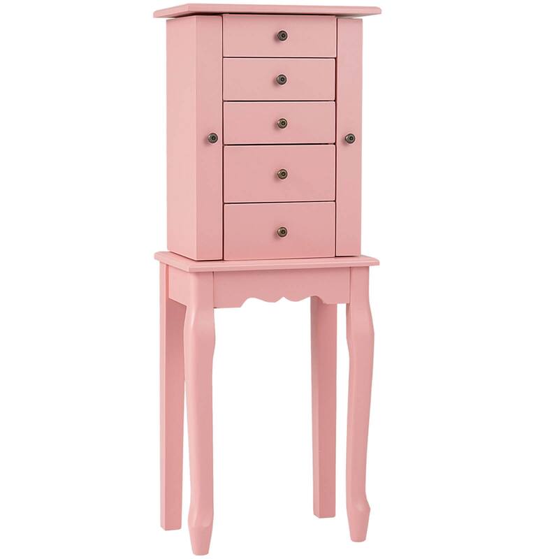 Costway Jewelry Cabinet Storage Chest Standing Organizer Mirror White - See Details