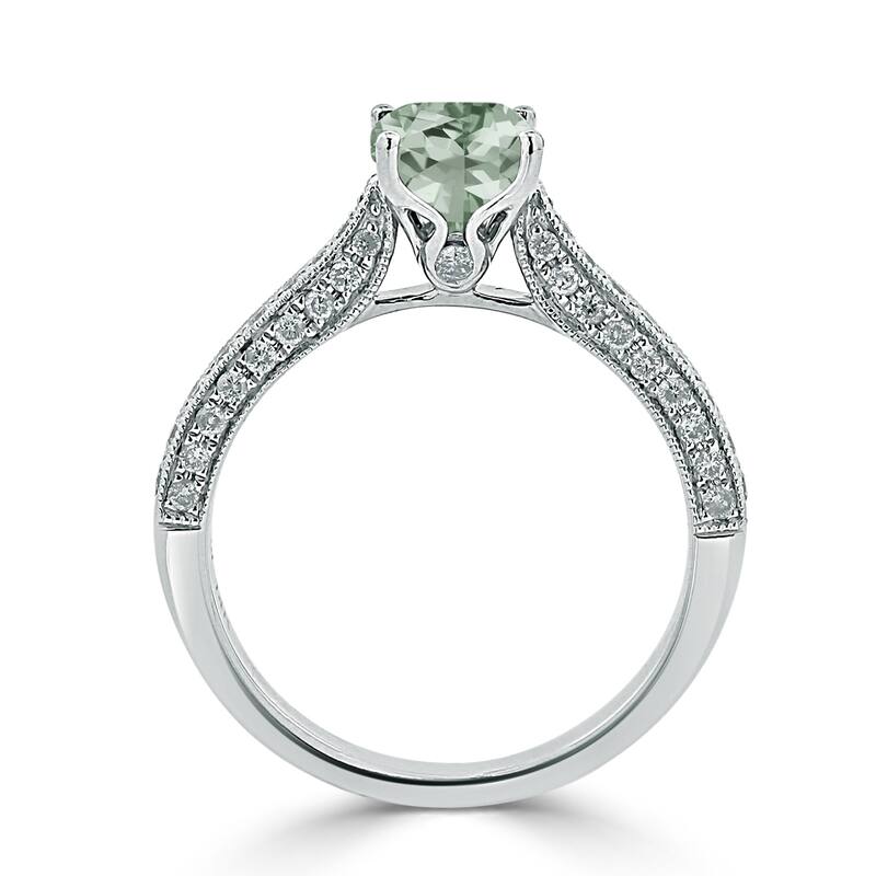 Auriya 5/8ct Unique Cushion-cut Green Amethyst and Diamond Engagement Ring 3/8ctw 14k Gold