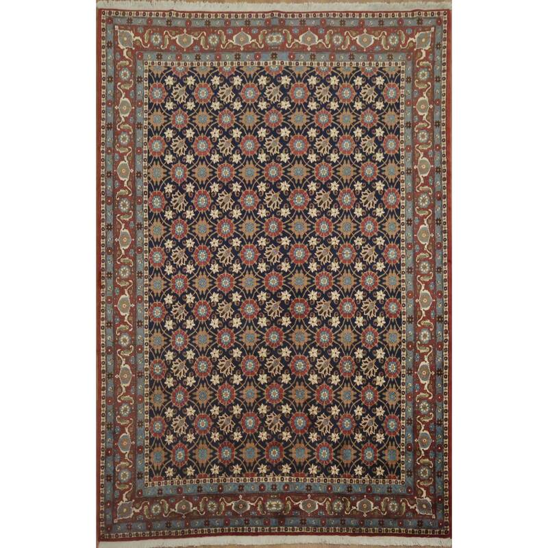 Hand Knotted Oriental 100% Wool Carpet Traditional All-Over Navy Blue & Blues Varamin Area Rug - 10' 6'' X 6' 10''