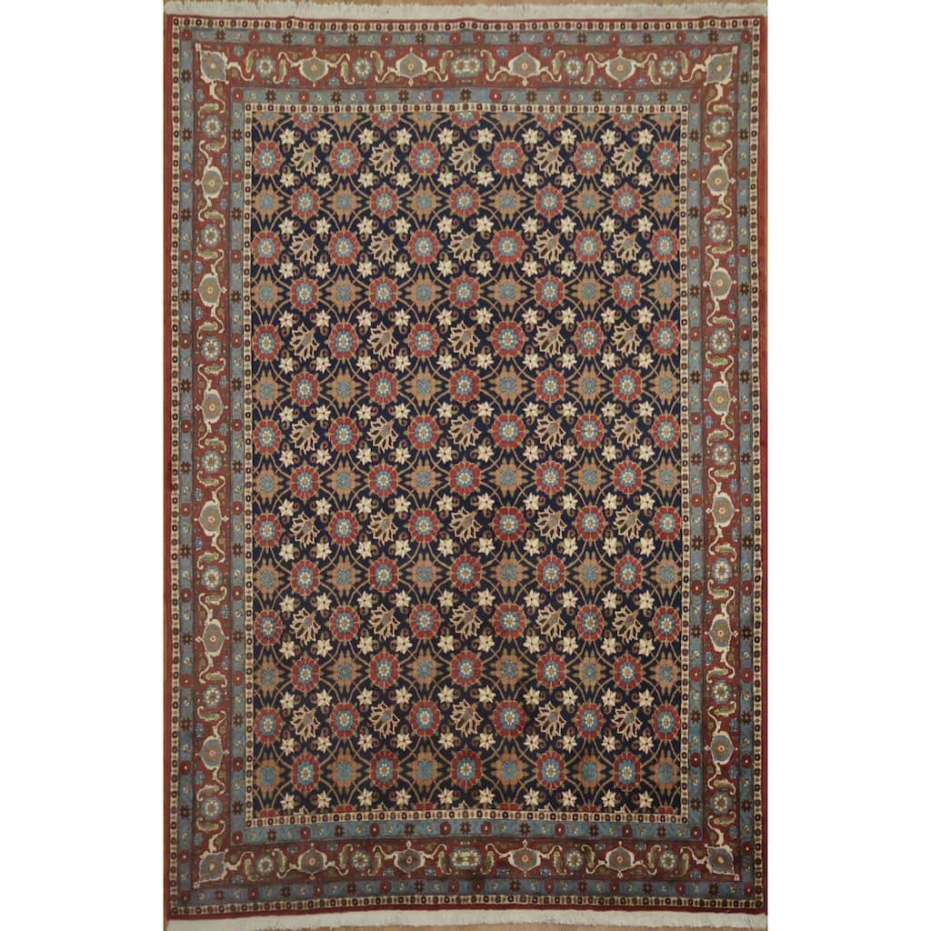 Hand Knotted Oriental 100% Wool Carpet Traditional All-Over Navy Blue & Blues Varamin Area Rug - 10' 6'' X 6' 10''