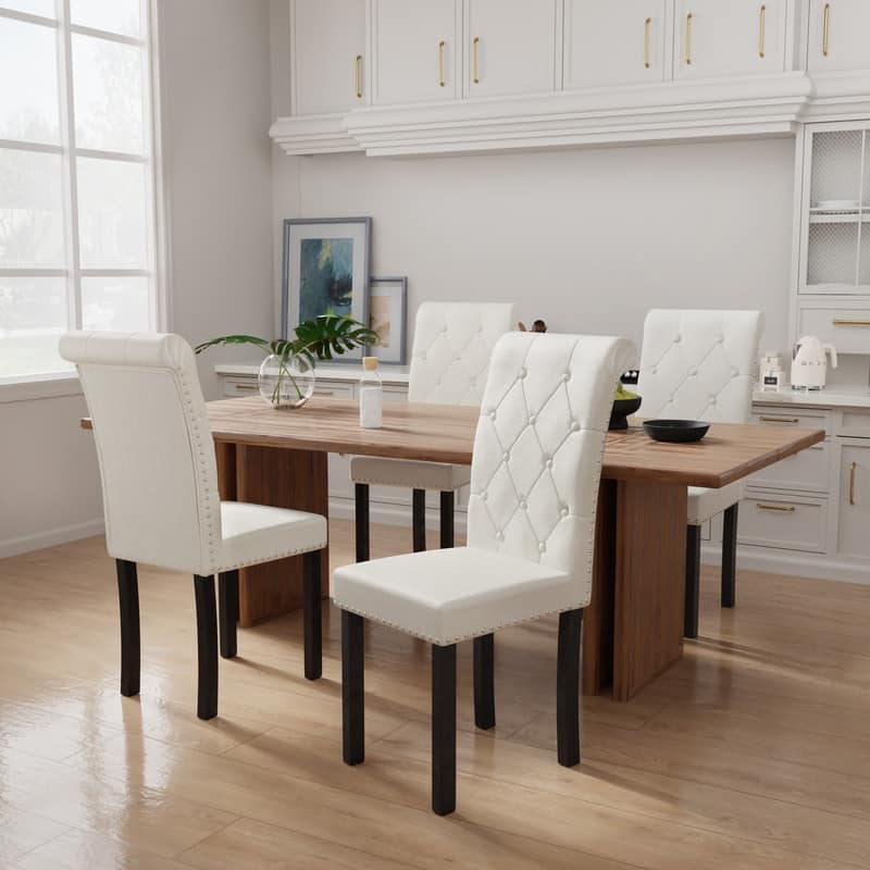High-Back Tufted Nailhead Upholstered Dining Chairs (Set of 4)