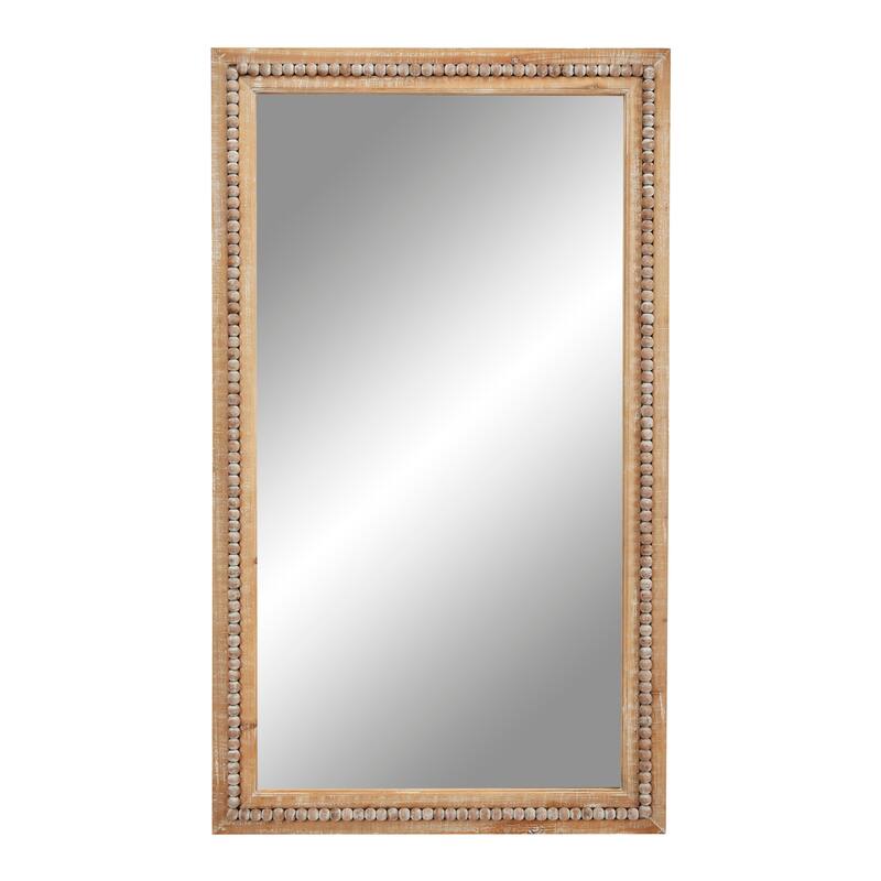 Contemporary Wood Distressed Wall Mirror with Beaded Detailing - Brown or White
