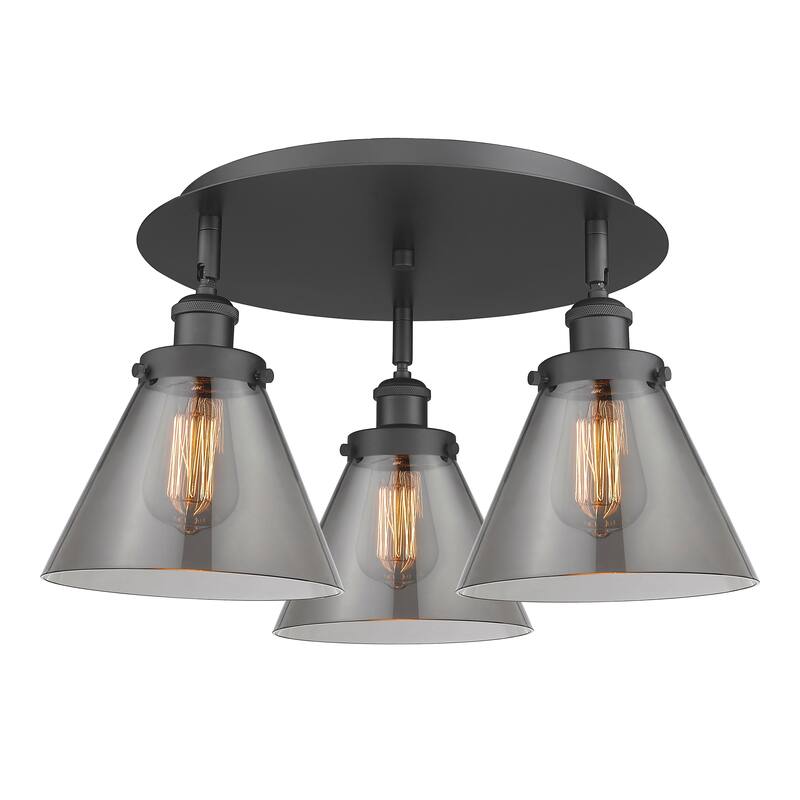 Innovations Lighting Cone - 3 Light 20" Flush Mount - Matte Black/Light Smoke