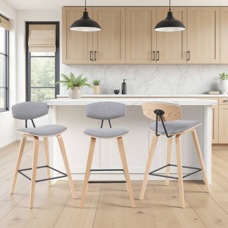 Fox Mid-Century Bar Stool, Upholstered Counter Height Chair with Bentwood Legs