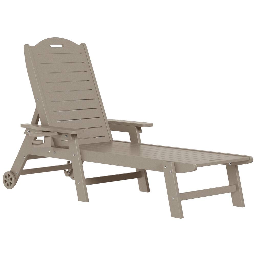 Brighton Outdoor Poly Reclining Chaise Lounge with Wheels & Cup Holder