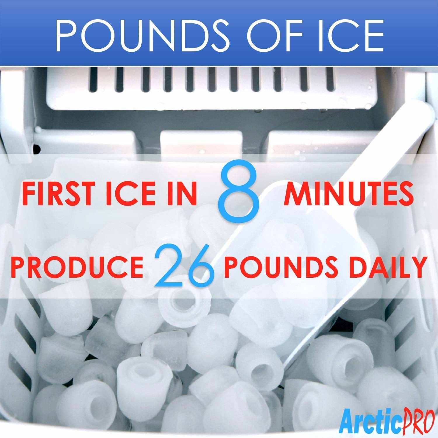 Arctic-Pro Portable Digital Quick Ice Maker Machine Silver Makes 2 Ice Sizes 