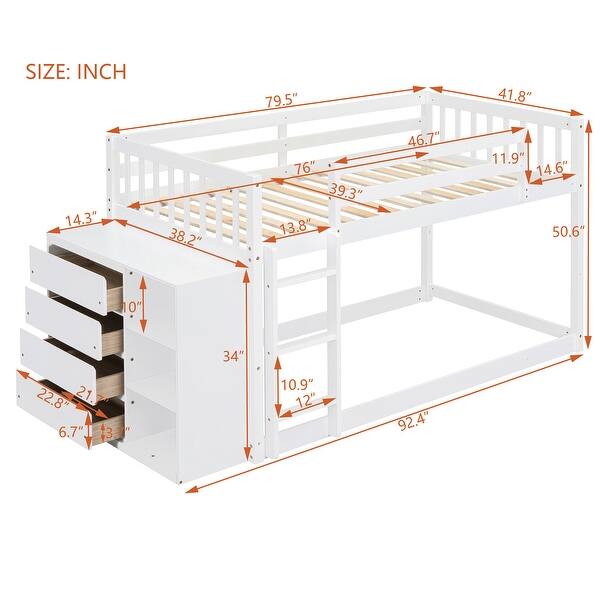 dimension image slide 1 of 3, Twin over Twin Bunk Bed with Storage and Ladder, White