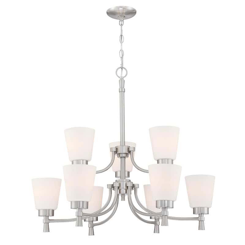 9-Light Mid-Century Modern Shaded Tiered Pendant Lighting Chandelier