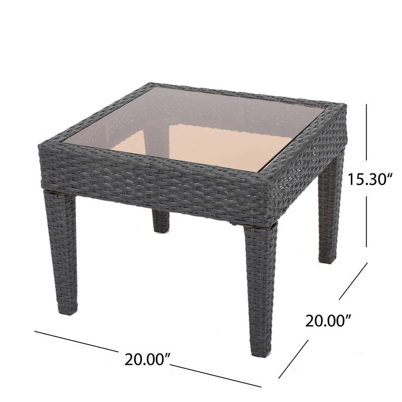20 in. Gray Square Glass End Table, Sturdy Build End Side Table for Living Rooms