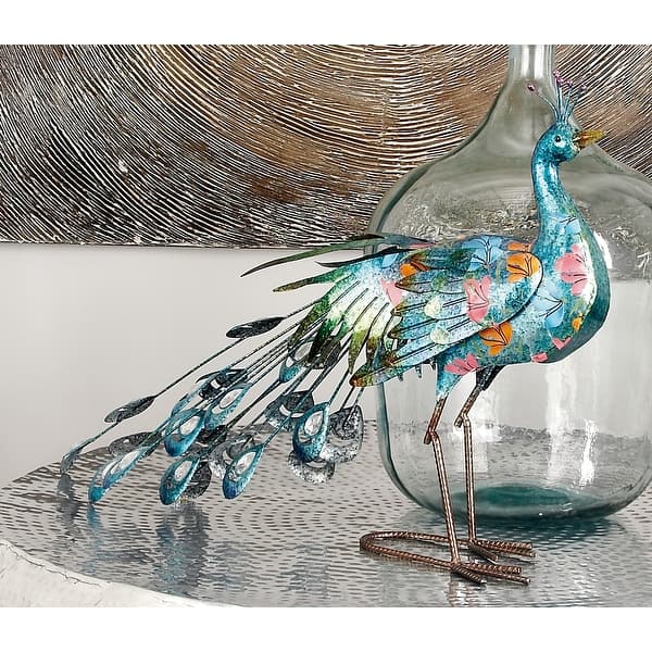 slide 1 of 12, Turquoise Metal Eclectic Garden Sculpture Birds 20 x 31 x 7