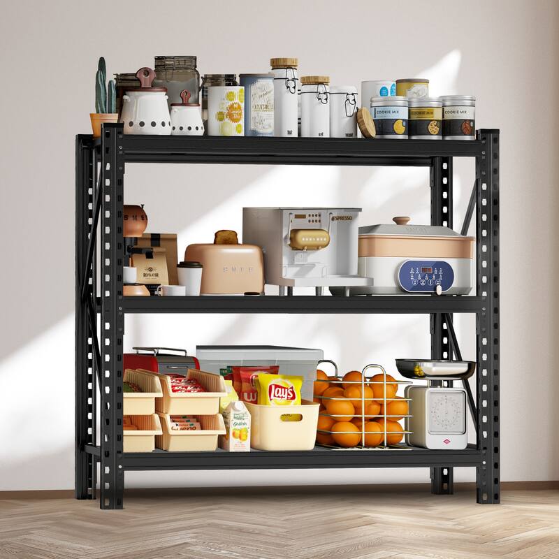 3-Tier Industrial Shelving Rack - 47in, Heavy Duty Steel Shelving Unit Adjustable, 51.2" W*23.6" D*47.3"H, Black