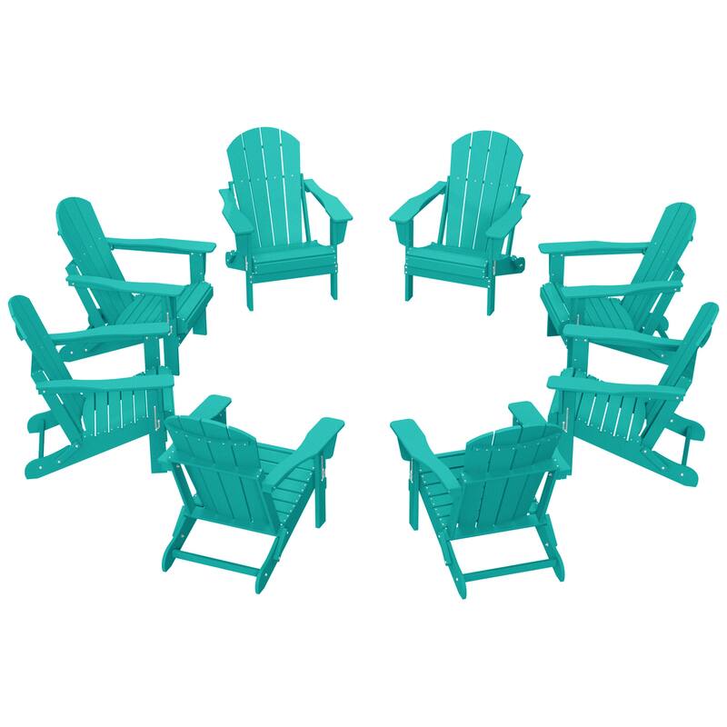 Laguna Hdpe All Weather Outdoor Patio Foldable Adirondack Chairs (Set Of 8) - Turquoise