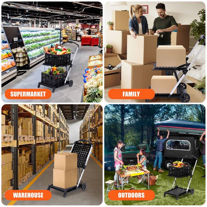 Multi-use Functional Collapsible Carts, Mobile Folding Trolley, Shopping cart with Storage Crate