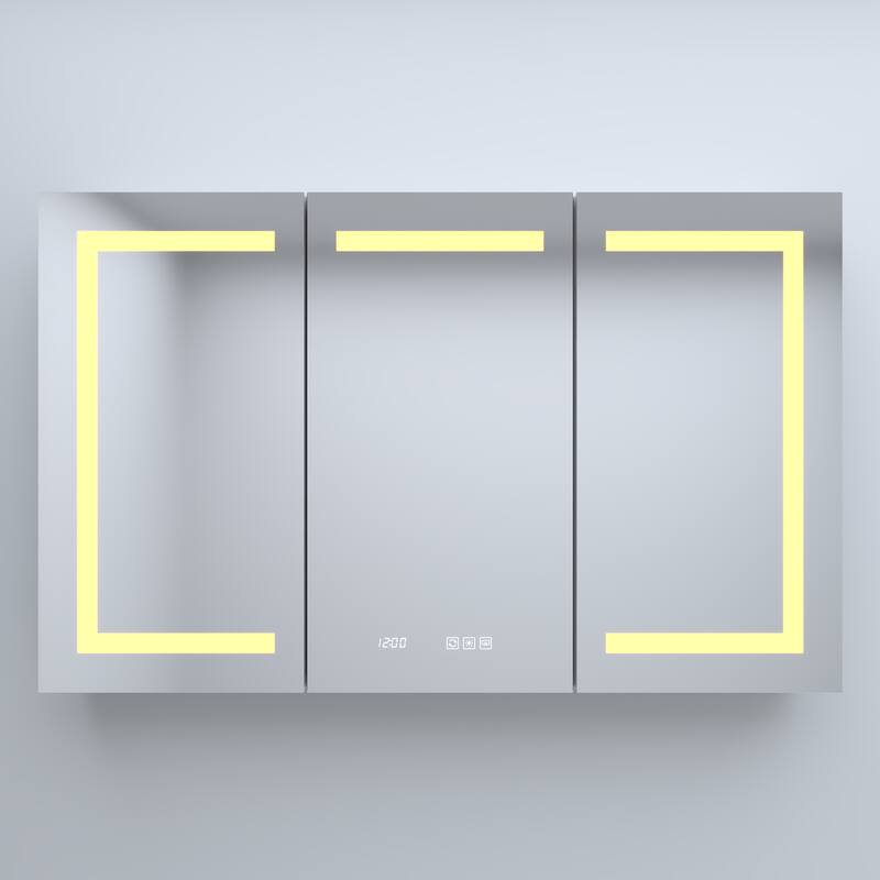 Rectangular Aluminum Recessed/Surface Mount Medicine Cabinet in Silver with Mirror LED and Clock