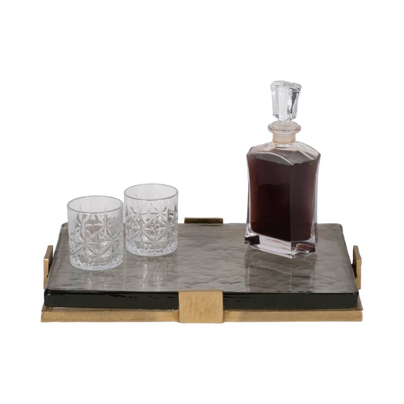 Decorative Glass and Metal Rectangle Accent Tray-Home Decor-19", Gold - 19.0"