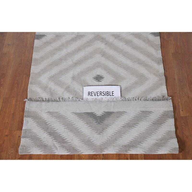 Reversible Kilim Oriental Accent Rug Flatweave Wool Carpet - 3'1"x 4'10"