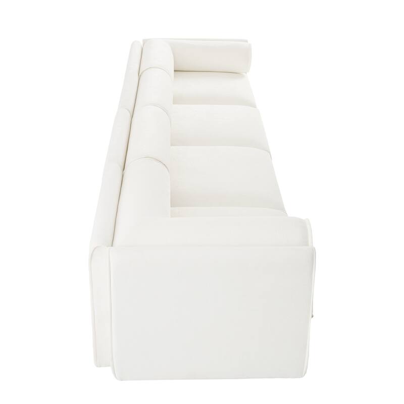 Modern Chenille 6-Seater Sofa with Ottoman Storage, Hidden Storage, Cylindrical Cushioned Arms and Backrest