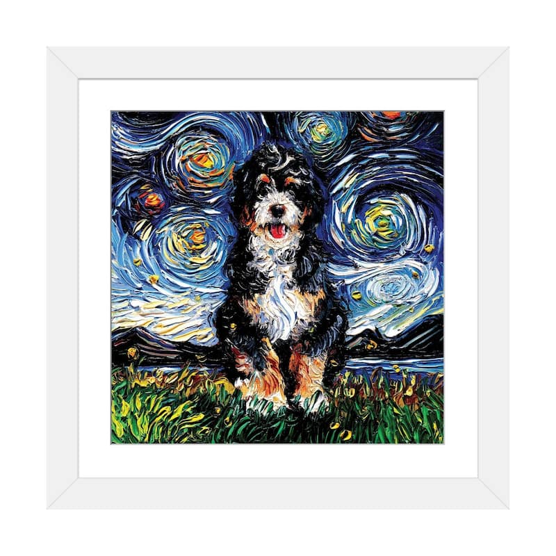 iCanvas "Bernedoodle Night" by Aja Trier - White - 16x16x1