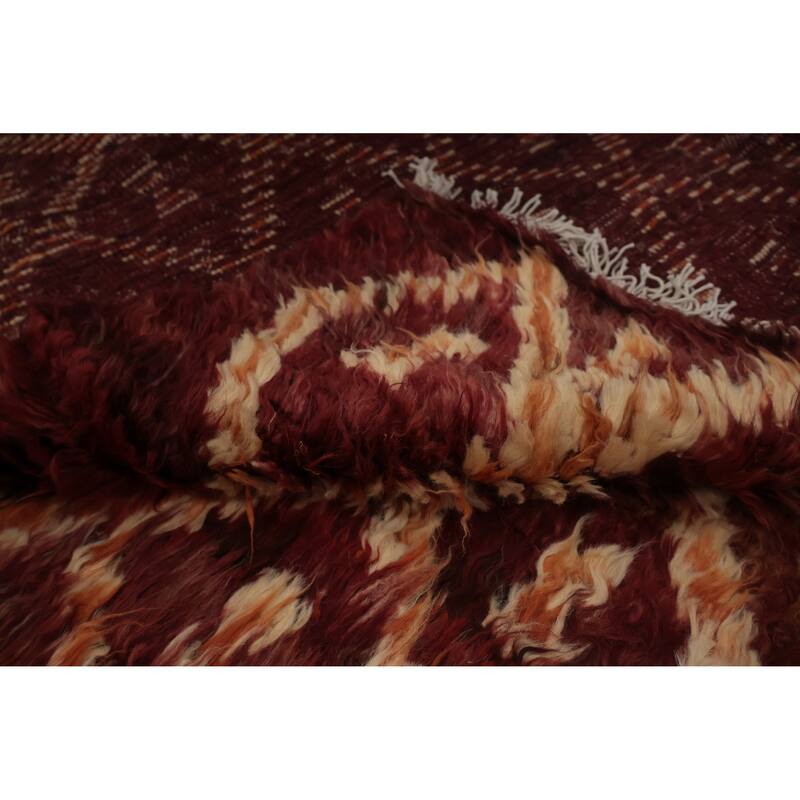 Hand Knotted Oriental 100% Wool Carpet Modern Tribal Red Moroccan Area Rug - 9' 5'' X 6' 11''