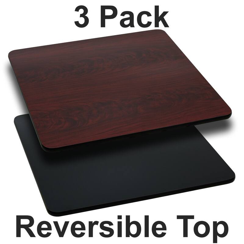 3 Pack 30'' Square Table Top with Reversible Laminate Top - Black/Mahogany