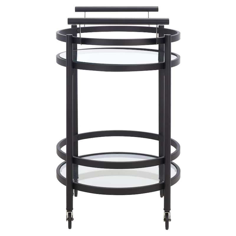 SAFAVIEH Sienna 2 Tier Round Bar Cart-Black Nickel / Glass. - 24" W x 20" D x 34" H
