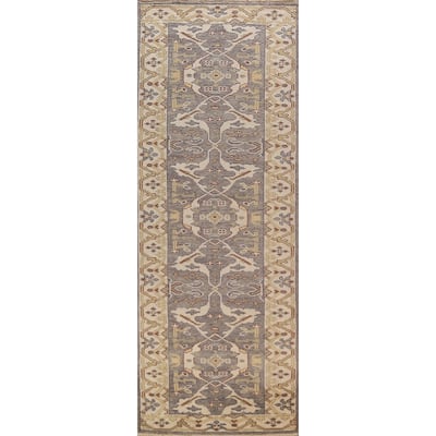 Gray & Ivory Oushak Indian Runner Rug Hand-Knotted Wool Carpet - 2'9"x 9'11"