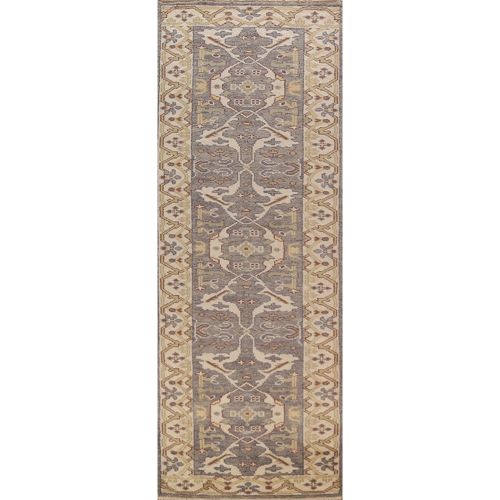 Gray & Ivory Oushak Indian Runner Rug Hand-Knotted Wool Carpet - 2'9"x 9'11"