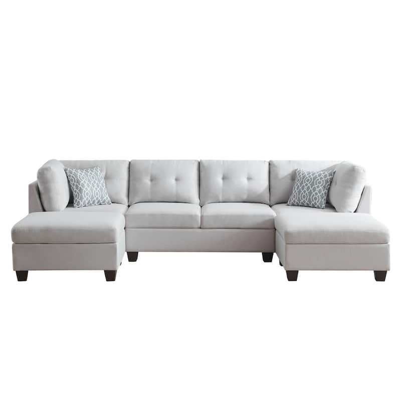 Contemporary Linen Upholstered Modular Sectional Sofa with Dual Chaise Lounges