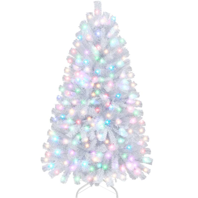 Yaheetech Pre-lit 4.5ft/6ft/7.5ft Spruce Artificial Christmas Tree with Foldable Stand, White - White - 4.5 Foot