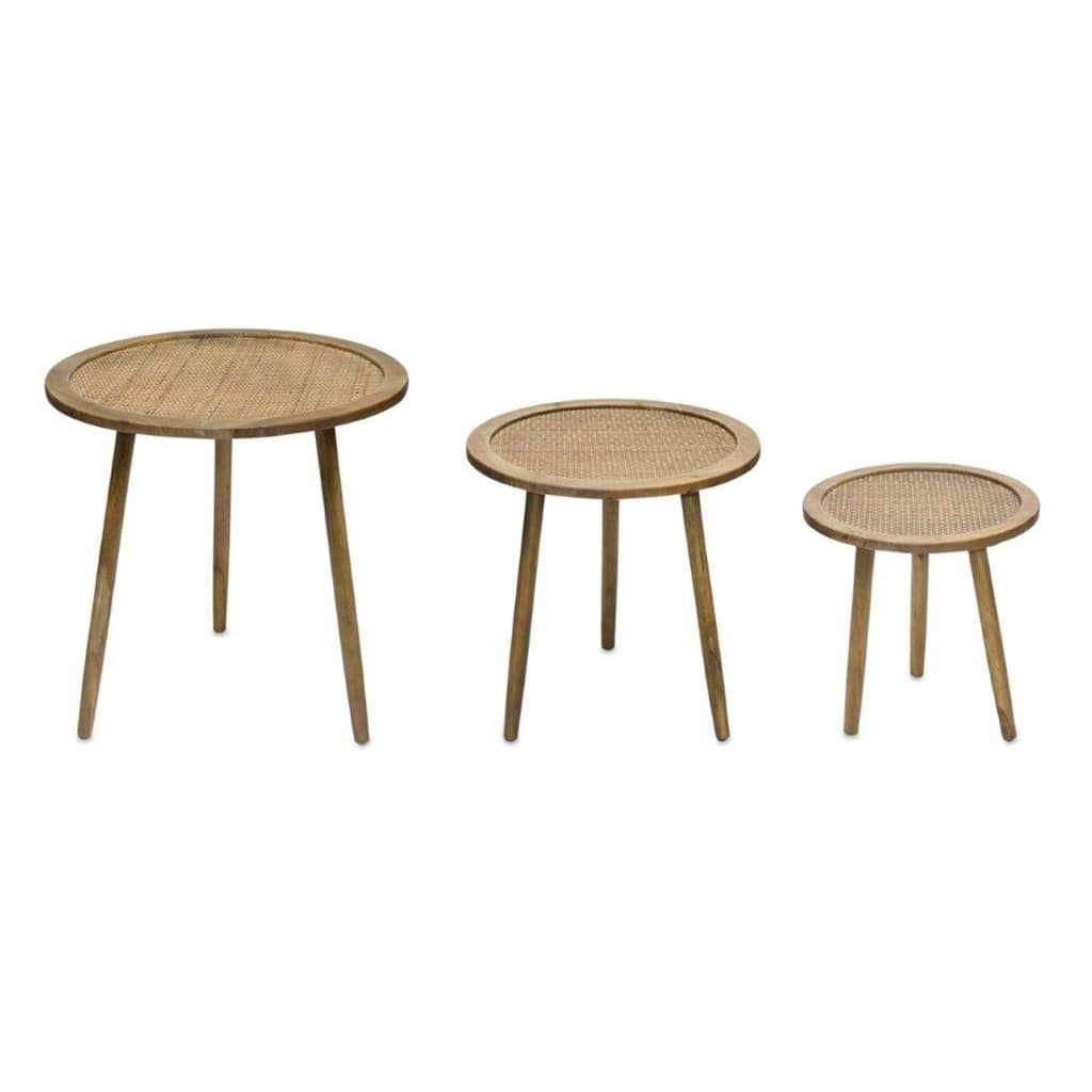 Round Rattan Top Accent End Tables - 24" - Set of 3