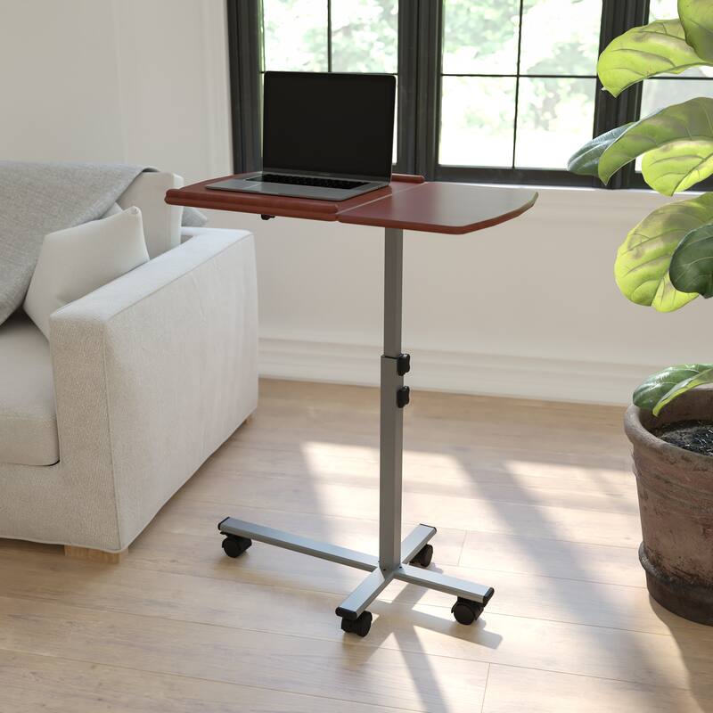 Angle and Height Adjustable Mobile Laptop Computer Table with Cherry Top - Cherry