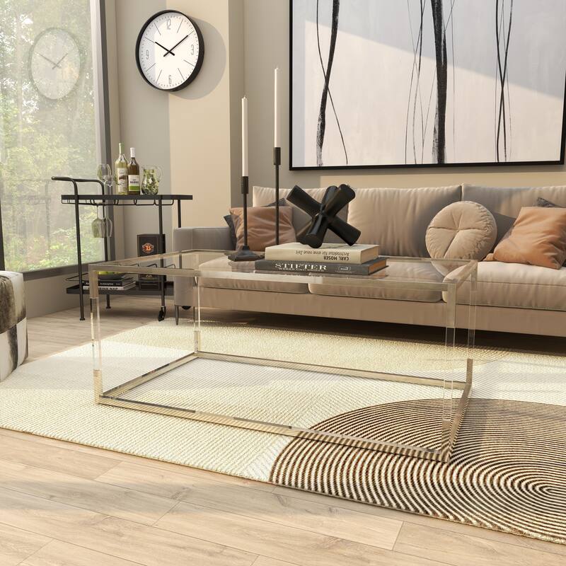 Metal Open Framed Coffee Table with Clear Glass Top and Acrylic Legs - Gold or Clear - Roche River Decor