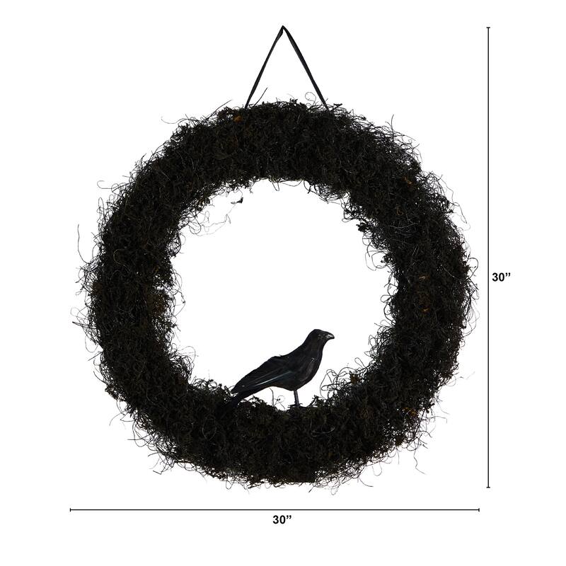 Black Raven Artificial Halloween Twig Wreath, 30-Inch, Unlit