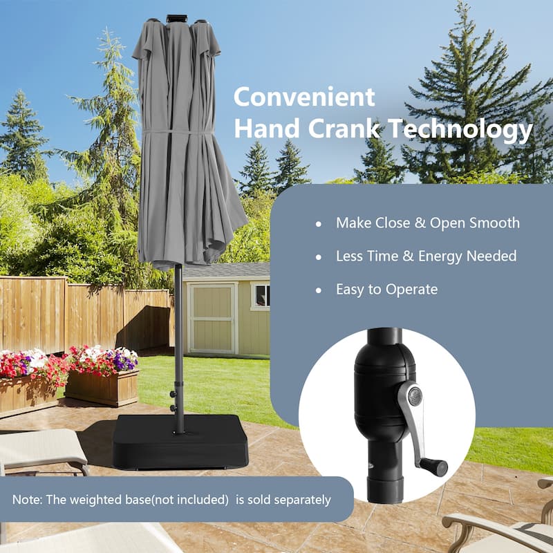 15ft Twin Outdoor Patio Umbrella with 48 Solar LED Lights and Crank